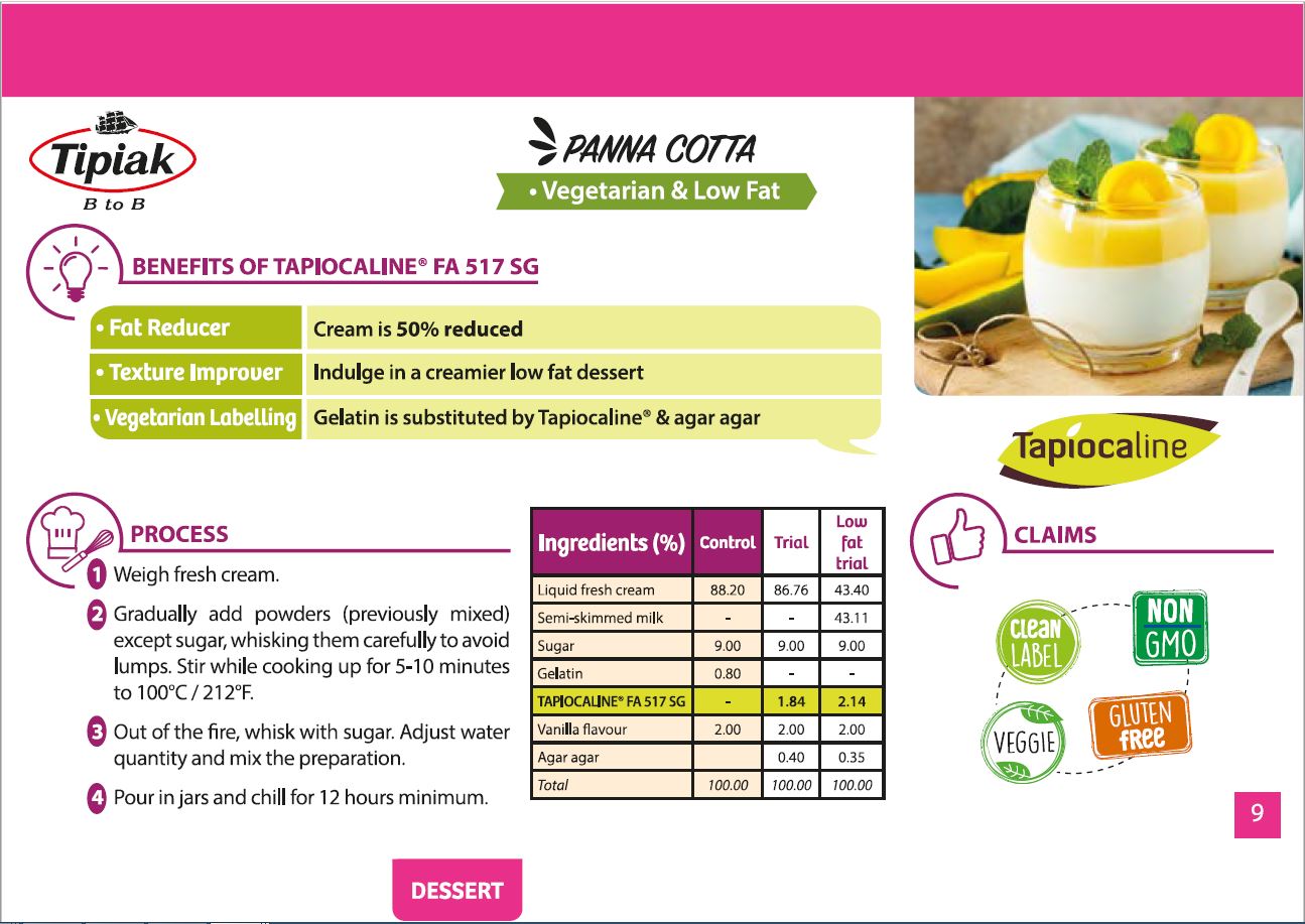 Low fat and gelatinfree Panna Cotta with Tipiak Tapiocaline FA517